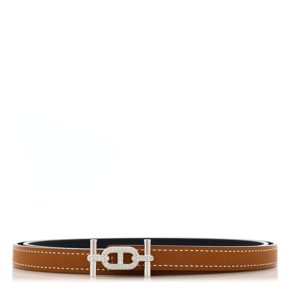Hermes Swift Epsom 18K White Gold Diamond 13mm Ancre Belt 85 34 Black Gold