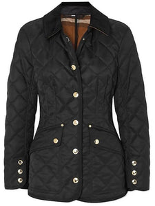 Luxury Burberry Corduroy Color Diamond Quilting Jacket Black