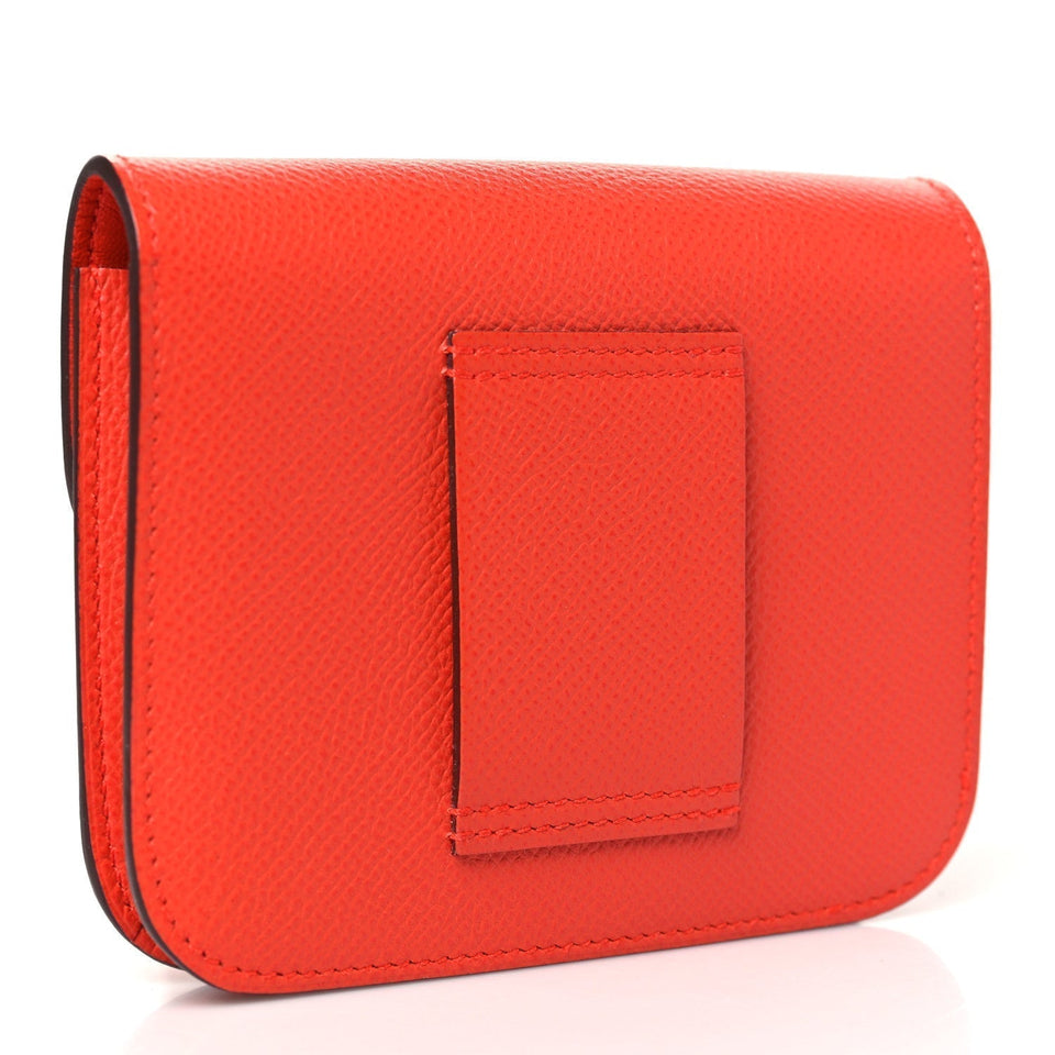 Hermes Epsom Enamel Constance Slim Wallet Capucine Sanguine