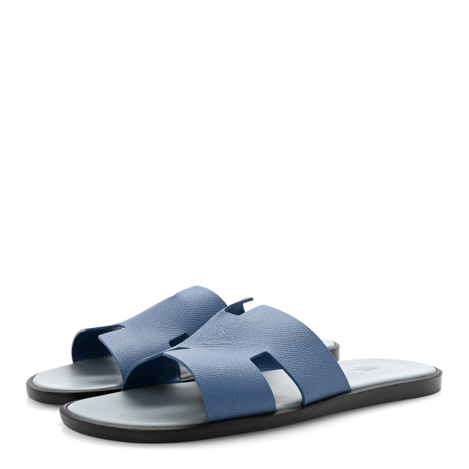 Hermes Epsom Mens Izmir Sandals 46 Bleu Bleuet Gris
