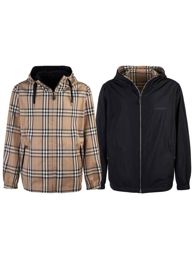 Luxury Burberry Vintage Check Reversible Hooded Jacket Beige