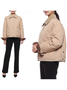Luxury Burberry Corduroy Collar Diamond Quilted Jacket Soft Fawn