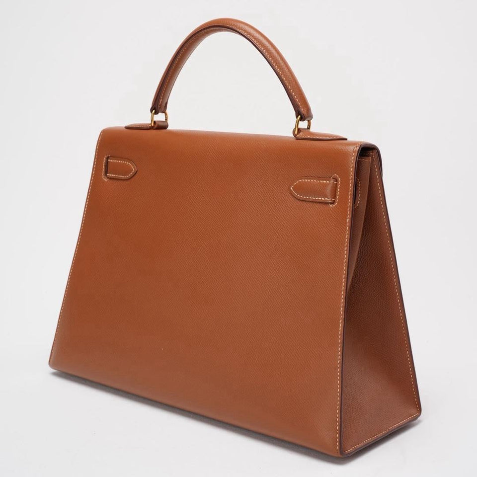 Hermes Vintage Kelly Sellier 32 Gold Leather V Cricle 1992