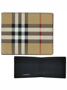 Luxury Burberry Check Slim Bifold Leather Half Wallet Beige