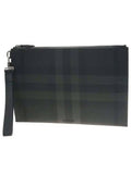 Luxury Burberry Check Large Zip Pouch Clutch Bag Charcoal