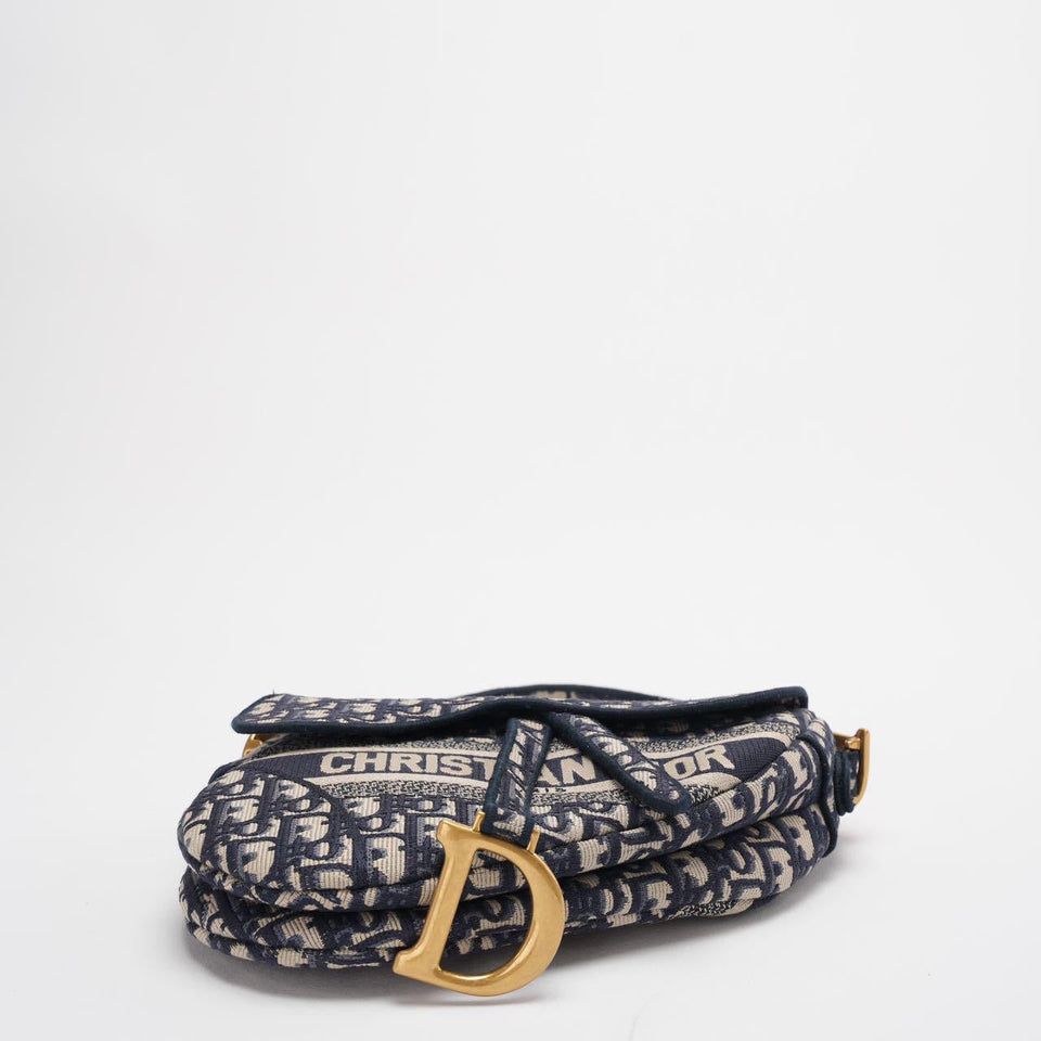 Dior Saddle Bag Blue Oblique Embroidery Bag Medium with Shoulder Strap 2021