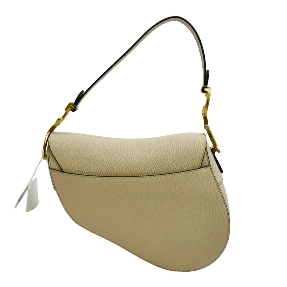 Christian Dior Saddle Grained Calfskin Leather Satchel Shoulder Bag Caramel Beige