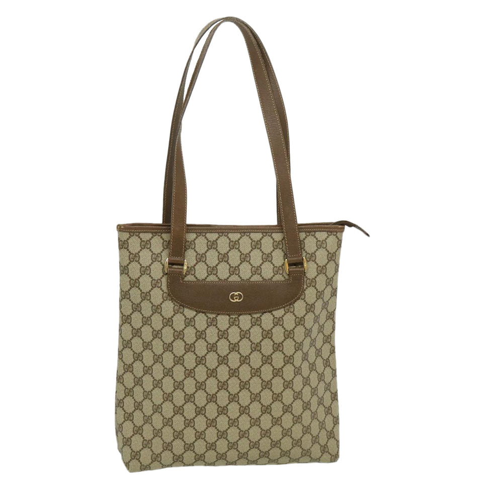 Gucci GG Canvas Shoulder Bag PVC Leather Beige fm1310