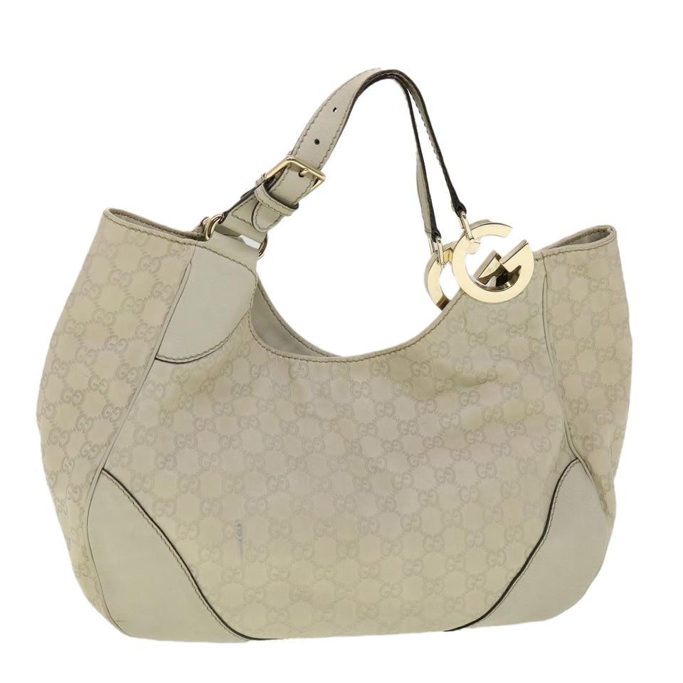 Gucci GG Canvas Tote Bag Leather White fm1564