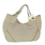 Gucci GG Canvas Tote Bag Leather White fm1564