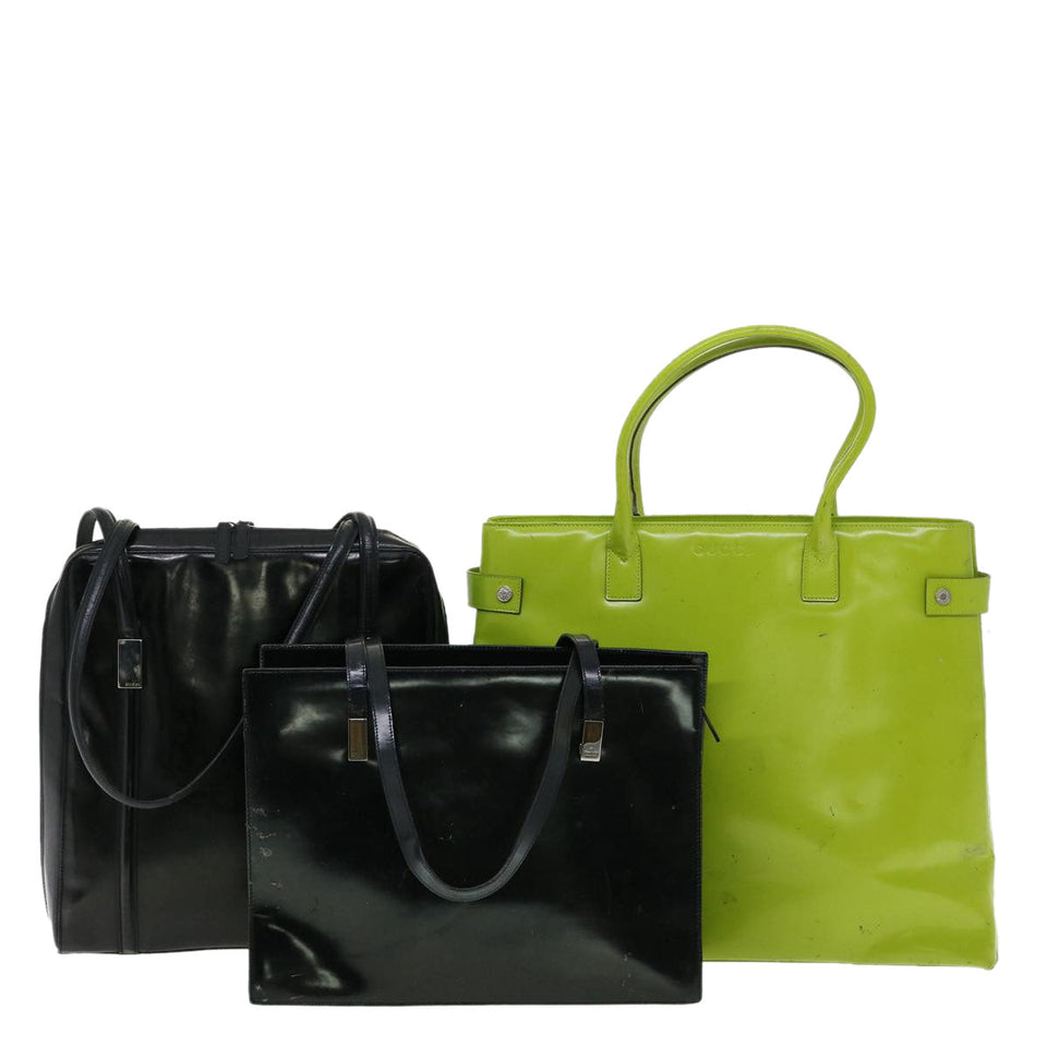 Gucci Shoulder Bag Leather 3Set Black Green fm1718