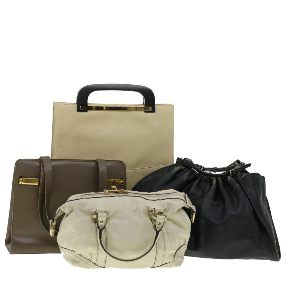 Gucci Hand Bag Tote Bag Leather 4Set Beige Black Brown fm1720