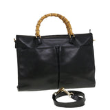Gucci Bamboo Hand Bag Leather 2way Black fm2374