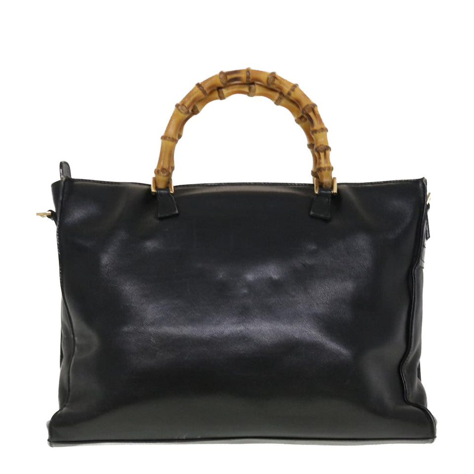 Gucci Bamboo Hand Bag Leather 2way Black fm2374
