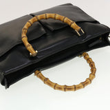 Gucci Bamboo Hand Bag Leather 2way Black fm2374
