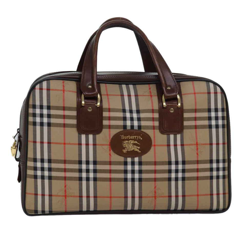 Luxury BurberrySs Nova Check Boston Bag Canvas Beige Auth fm3564
