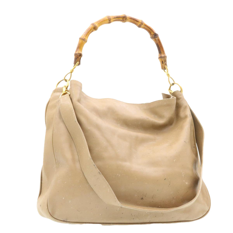 Gucci Bamboo 2Way Shoulder Bag Hand Bag Leather Brown fm719