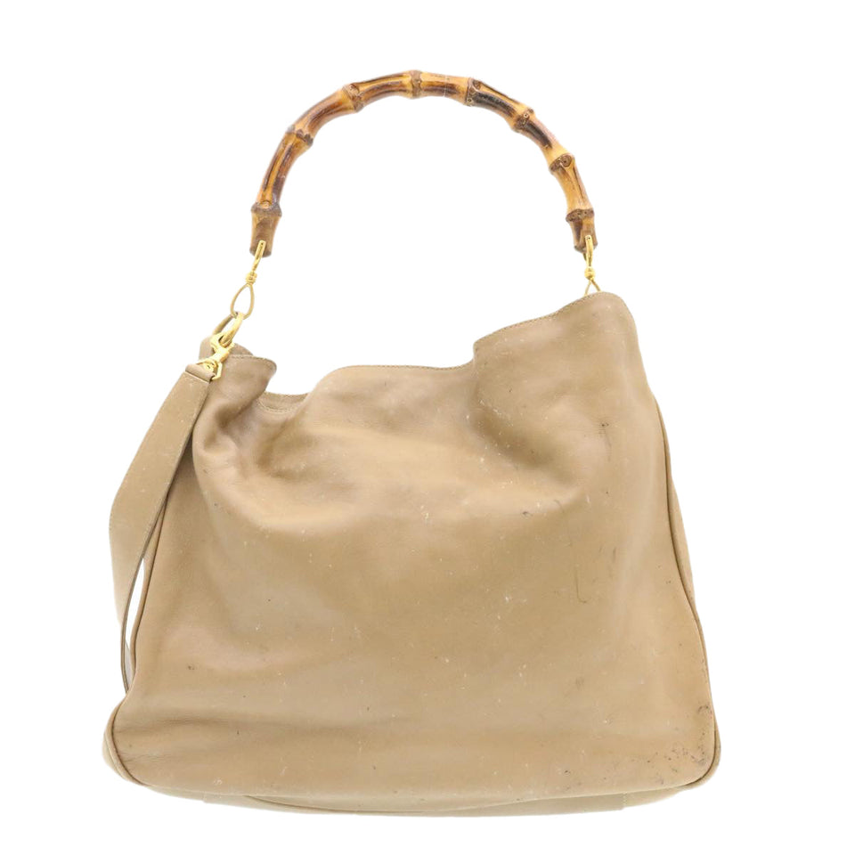 Gucci Bamboo 2Way Shoulder Bag Hand Bag Leather Brown fm719