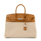 Hermes 35cm Limited Edition Biscuit Swift & Toile Fray Fray Birkin w/ Palladium Hardware