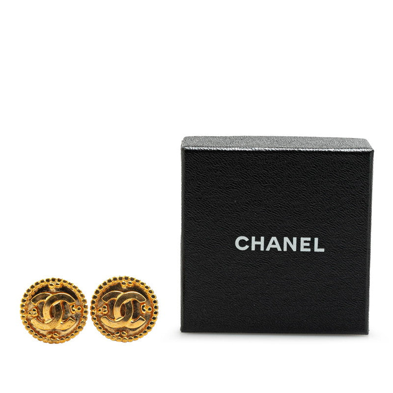 Chanel Gold Plated Coco Mark Round Earrings 96A
