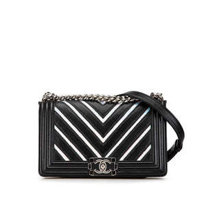 Chanel Boy Chanel Chevron V Stitch Lambskin Patent Leather Shoulder Bag