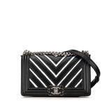 Chanel Boy Chanel Chevron V Stitch Lambskin Patent Leather Shoulder Bag