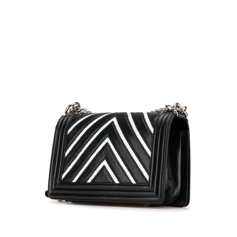 Chanel Boy Chanel Chevron V Stitch Lambskin Patent Leather Shoulder Bag