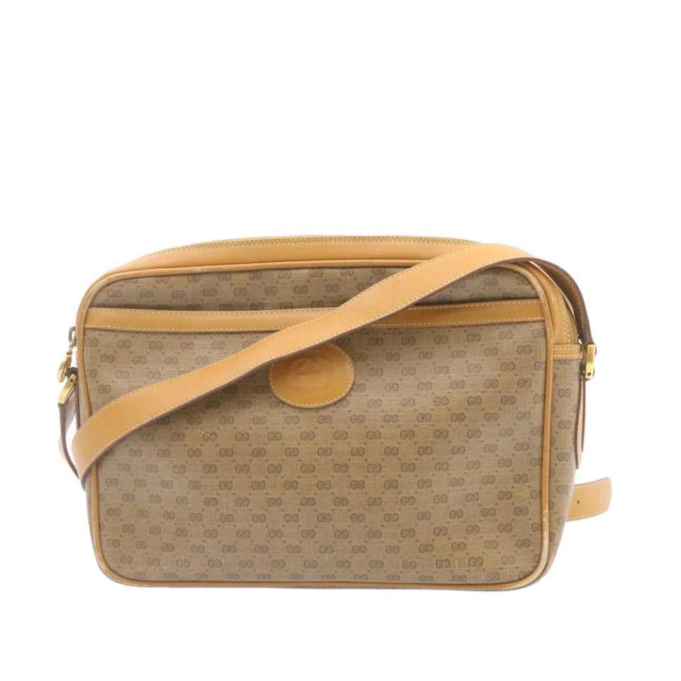 Gucci Micro GG Canvas Cross body Shoulder Bag PVC Leather Beige am1195g