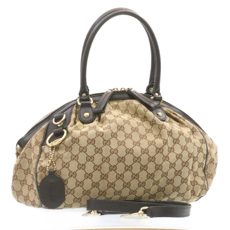 Gucci GG Canvas Tote Bag 2way Beige Black am1226g