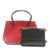 Luxury Burberry Shoulder Bag Nylon Leather 2Set Red Black Auth am1868g