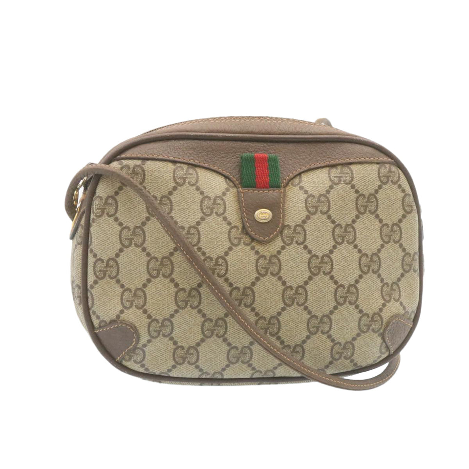 Gucci Web Sherry Line GG Canvas Shoulder Bag Beige Red Green am1986g