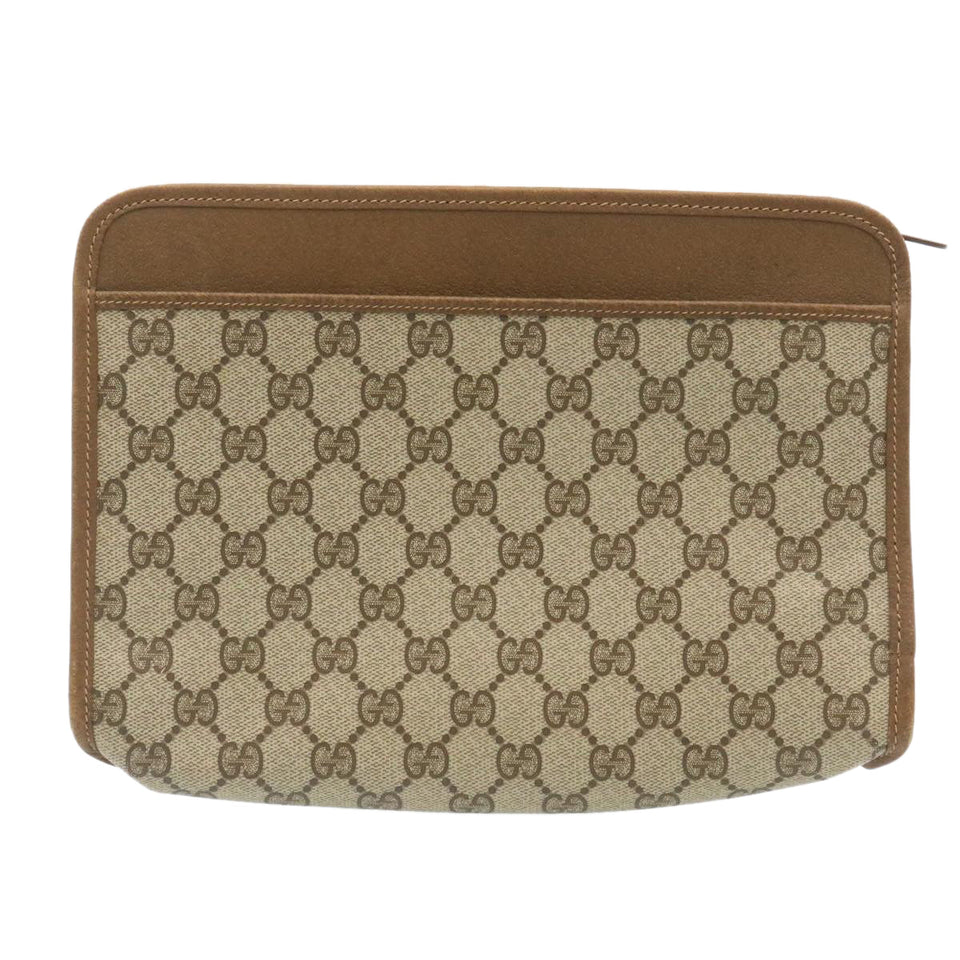 Gucci GG Canvas Clutch Bag PVC Leather Beige am2188g