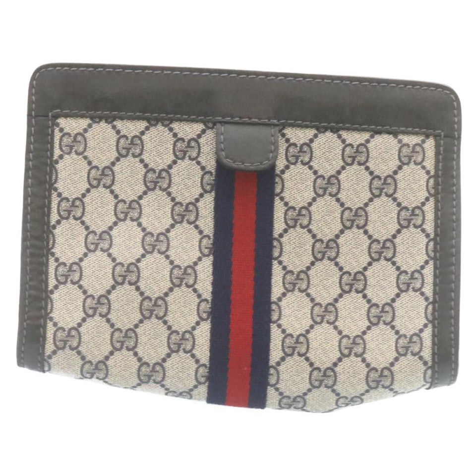 Gucci Sherry Line GG Canvas Clutch Bag Navy Red am2201g