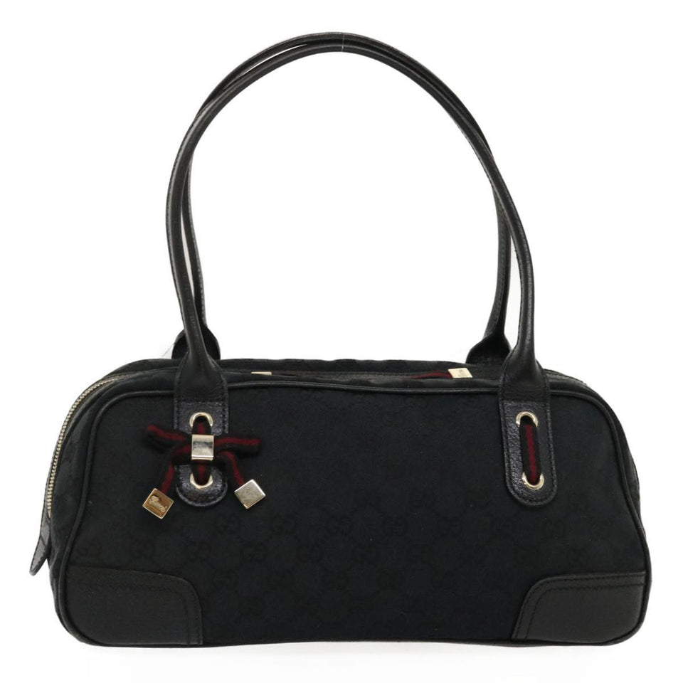 Gucci Web Sherry Line GG Canvas Hand Bag Black Red Green am2453g