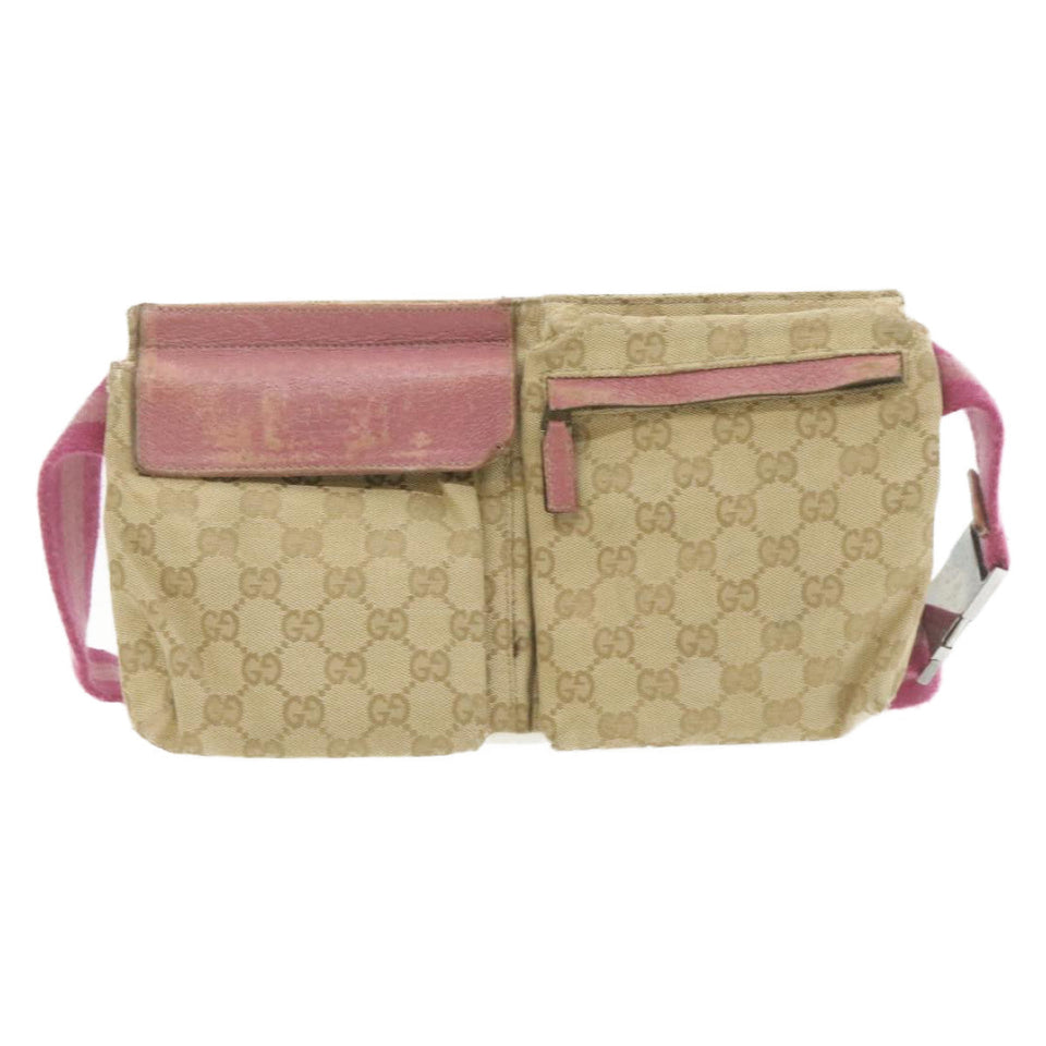 Gucci GG Canvas Waist Bag Beige Pink am699g