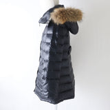 Burberry down coat Main: 100% nylon, Outer: 100% polyester, Outer: 65% polyester, Outer: 35% rayon, Fur: raccoon black Women 40