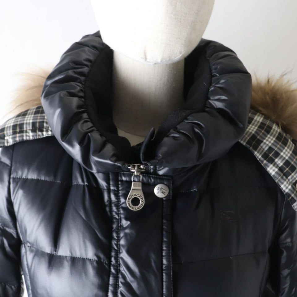 Burberry down coat Main: 100% nylon, Outer: 100% polyester, Outer: 65% polyester, Outer: 35% rayon, Fur: raccoon black Women 40
