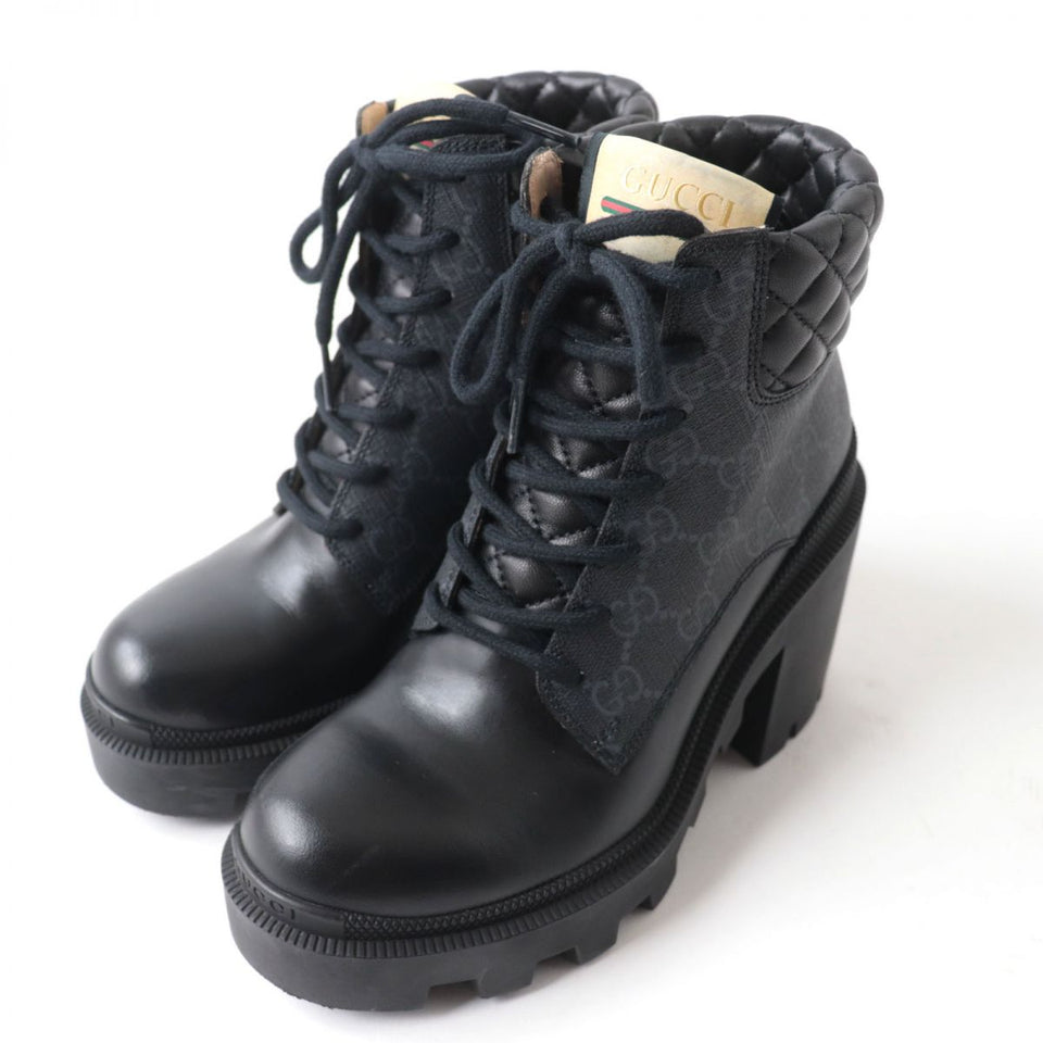 Gucci boots GG Supreme Canvas x Leather Gray x black Women 35