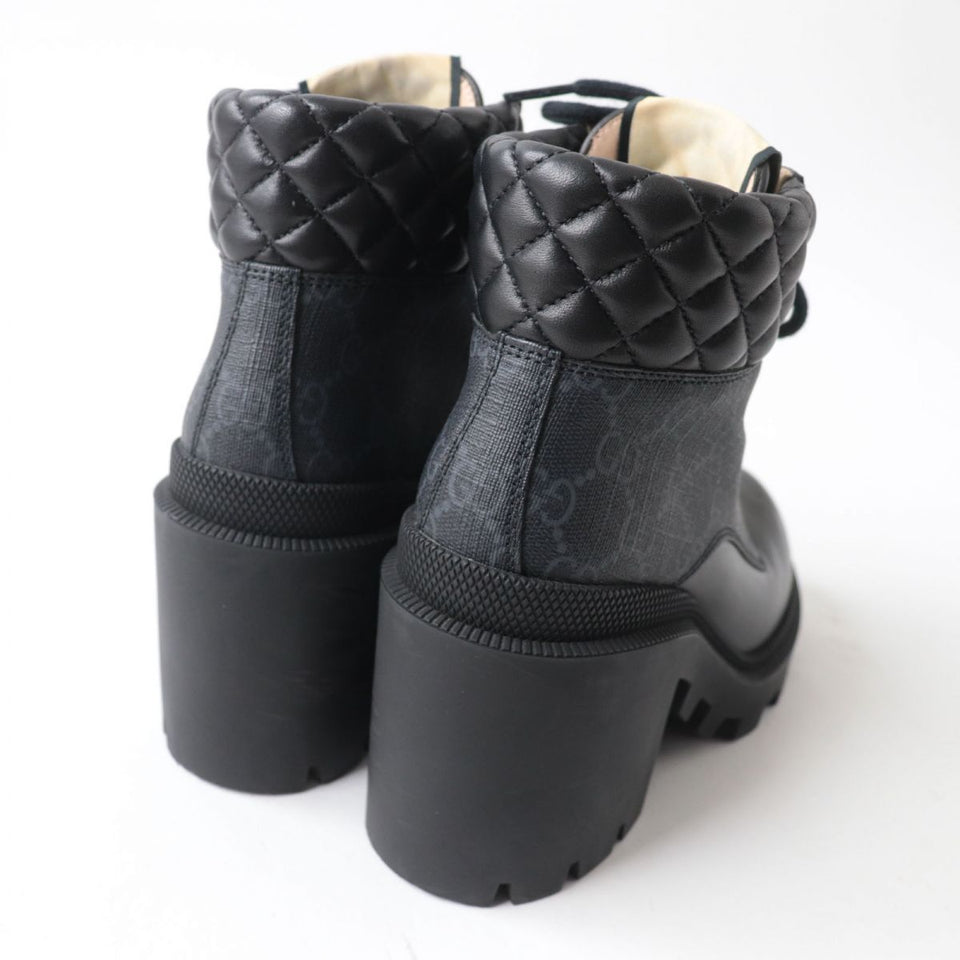 Gucci boots GG Supreme Canvas x Leather Gray x black Women 35