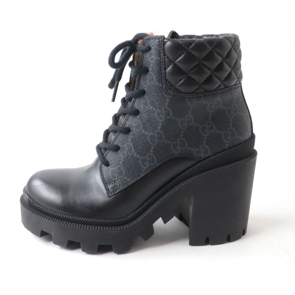 Gucci boots GG Supreme Canvas x Leather Gray x black Women 35