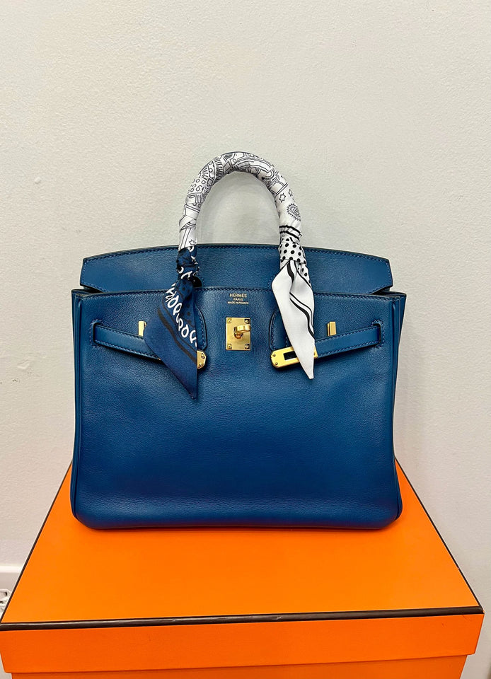 Hermes SWIFT LEATHER Birkin 25 BLUE HANDBAG