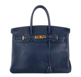 HermesBirkin 35 Navy Fjord Bag GHW
