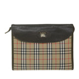 Luxury BurberrySs Nova Check Clutch Bag Nylon Canvas Beige Auth hk1022