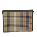 Luxury BurberrySs Nova Check Clutch Bag Nylon Canvas Beige Auth hk1022