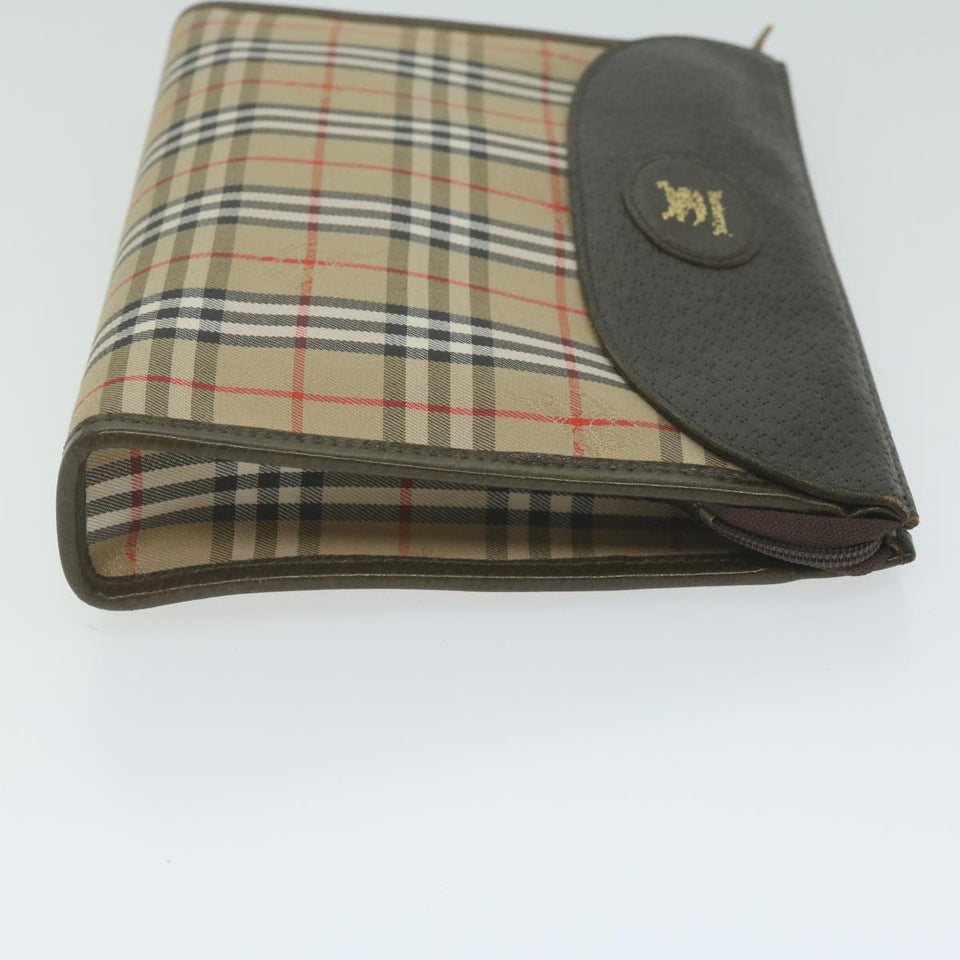 Luxury BurberrySs Nova Check Clutch Bag Nylon Canvas Beige Auth hk1022