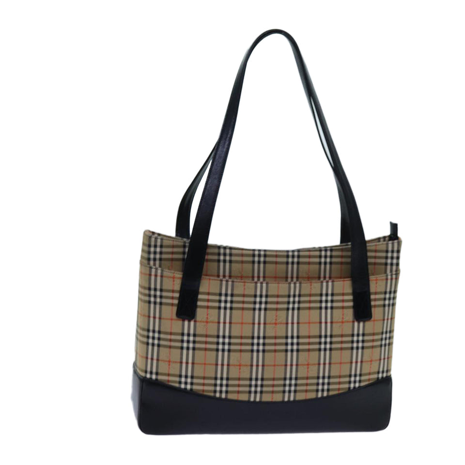 Luxury Burberry Nova Check Tote Bag Canvas Beige Black Auth hk1203