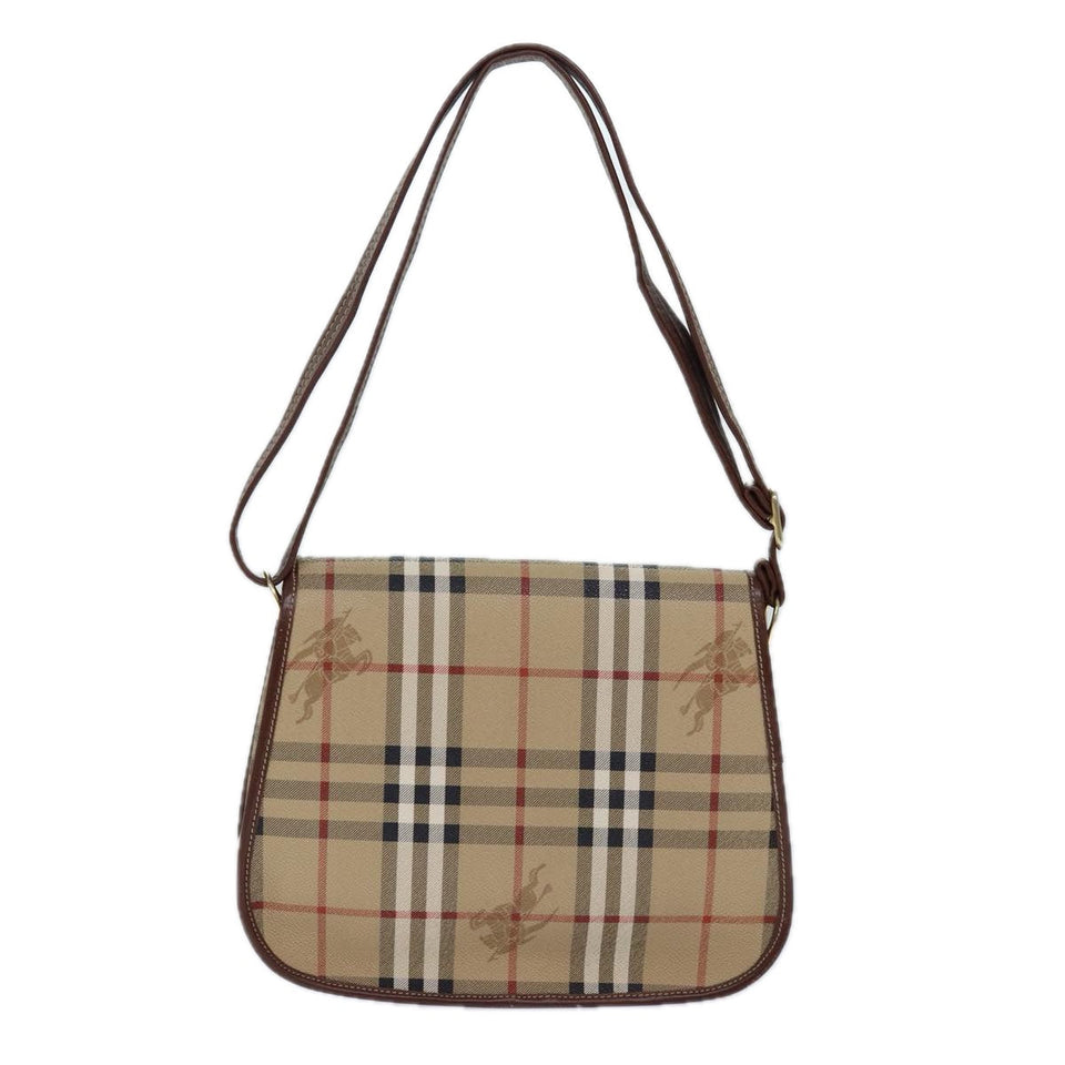 Luxury BurberrySs Nova Check Shoulder Bag PVC Leather Beige Auth hk1529