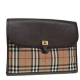 Luxury BurberrySs Nova Check Clutch Bag Canvas Leather Beige Brown gold Auth hk1568