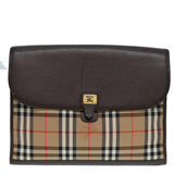 Luxury BurberrySs Nova Check Clutch Bag Canvas Leather Beige Brown gold Auth hk1568