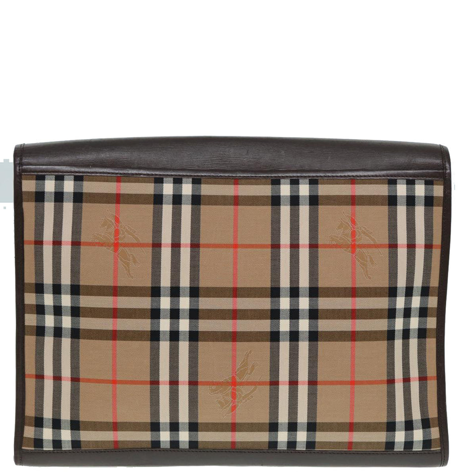 Luxury BurberrySs Nova Check Clutch Bag Canvas Leather Beige Brown gold Auth hk1568